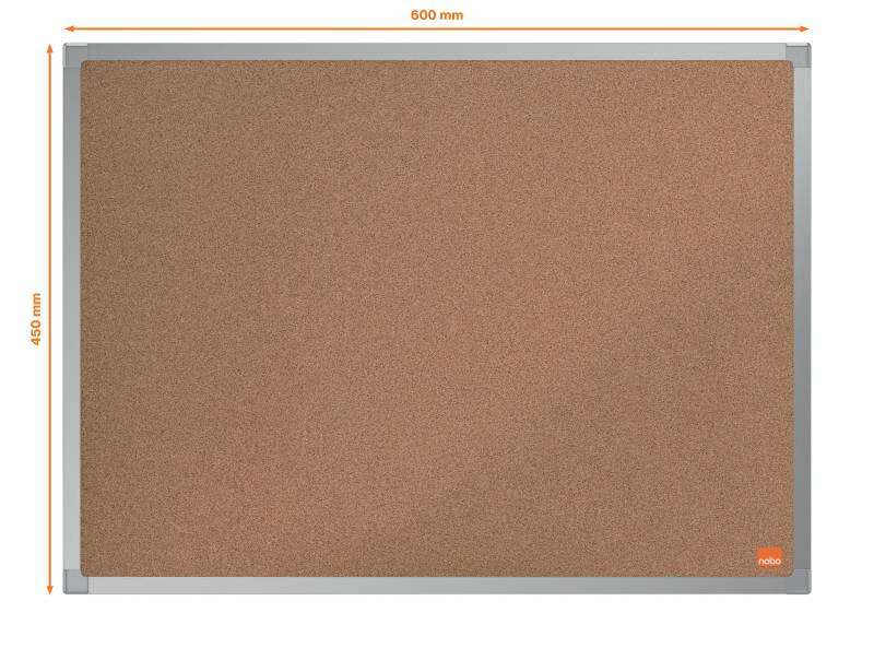 Nobo Essence Tablero de Anuncios de Corcho 600x450mm - Montaje en Esquinas - Superficie de Corcho - Marco de Aluminio Anodizado - Color Natural 1 pieza(s)