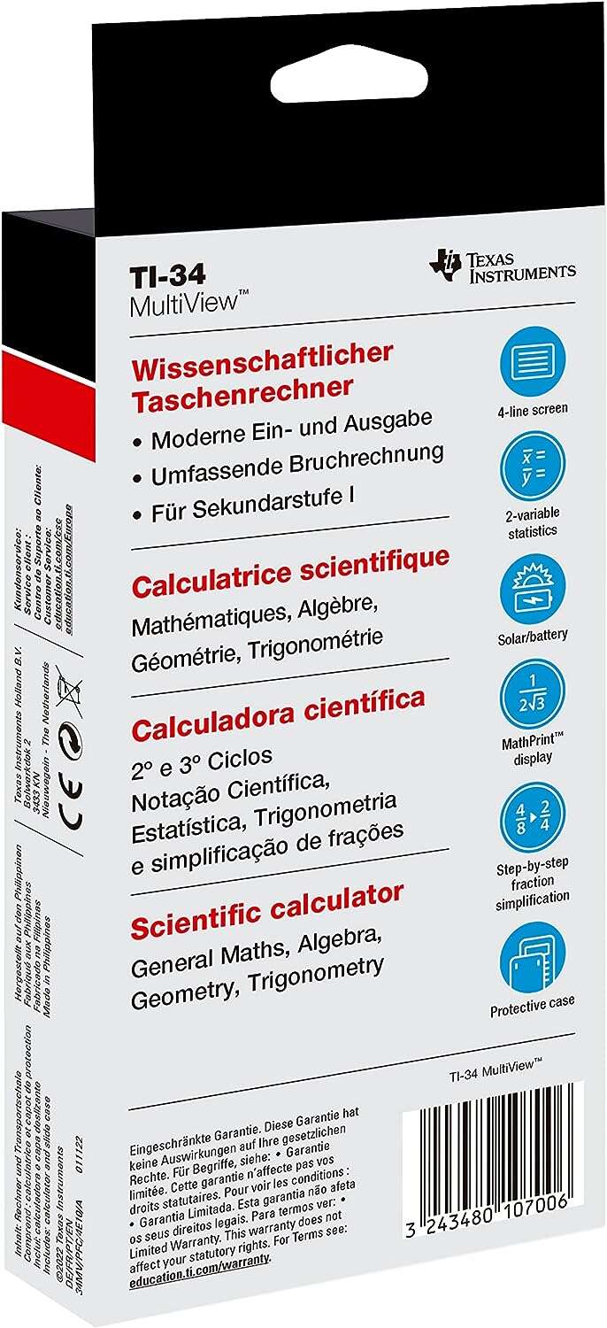 Texas Instruments TI-34 Calculadora Cientifica MultiView 1 pieza(s)