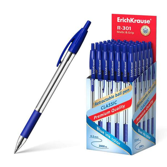 ErichKrause - R-301 Classic Matic&Grip Azul Bolígrafo de punta retráctil con pulsador Fino 50 pieza(s)