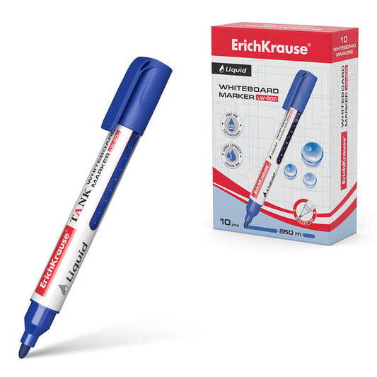 Erichkrause Marcador para Pizarra Blanca con Tinta Liquida Liquid Lw-600 - Tecnologia Free Ink - Punta en Forma de Bala - Color Azul 10 pieza(s)