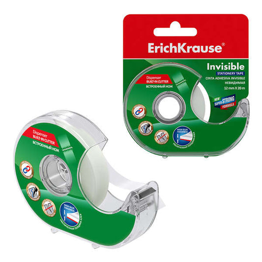 Erichkrause Cinta Adhesiva Invisible con Aplicador 12mmx20m - Superficie Mate - Apta para Escribir Encima - Transparente 1 pieza(s)