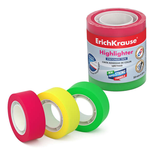 Erichkrause Pack de 3 Cintas Adhesivas Hightlighter - 18mmx20m 1 pieza(s)