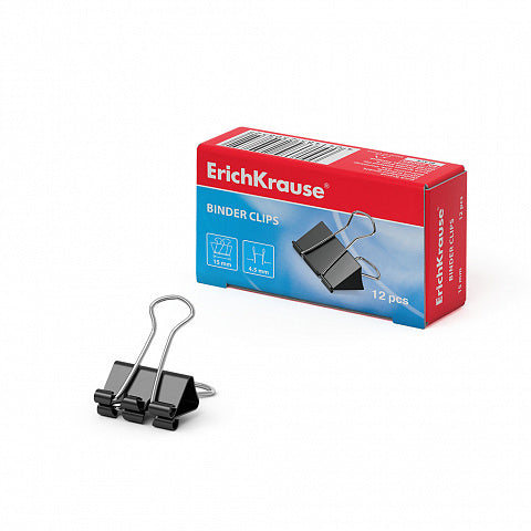 Erichkrause Pack de 12 Pinzas para Papeles 15mm - Capacidad hasta 55 hojas - Alambre de Acero de Alta Calidad - Color Negro 1 pieza(s)