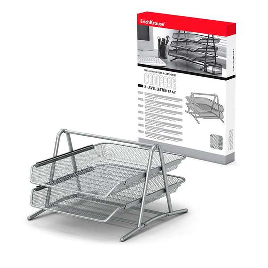 Erichkrause Compass - Bandeja para Documentos de 2 Niveles - Mecanismo de Riel - Acero Inoxidable - Color Plata 1 pieza(s)