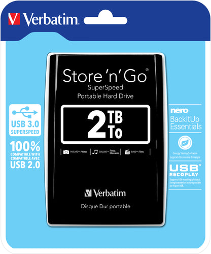 Verbatim - Disco Duro Portátil Store 'n' Go USB 3.0 de 2 TB en color Negro