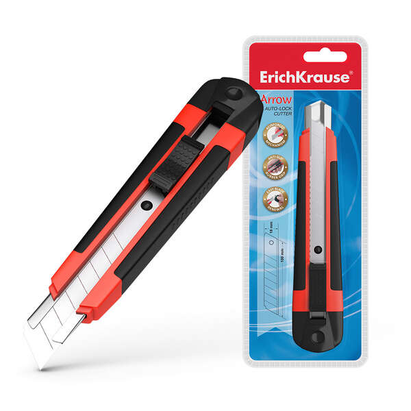 Erichkrause Cuter con Fijador Automatico Arrow - Sistema de Retencion de Cuchilla Autobloqueo - Partidor Incorporado - Cuerpo de Plastico Ligero - Guias Metalicas - Cuchilla Segmentada de Acero Resistente al Desgaste - Color Azul 1 pieza(s)