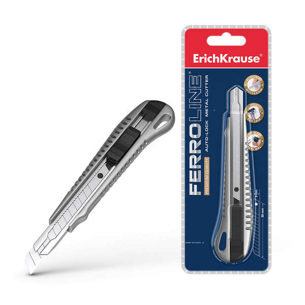 Erichkrause Cuter Metalico con Fijador Automatico - Sistema de Retencion de Cuchilla Autobloqueo - Partidor Incorporado - Color Negro 1 pieza(s)