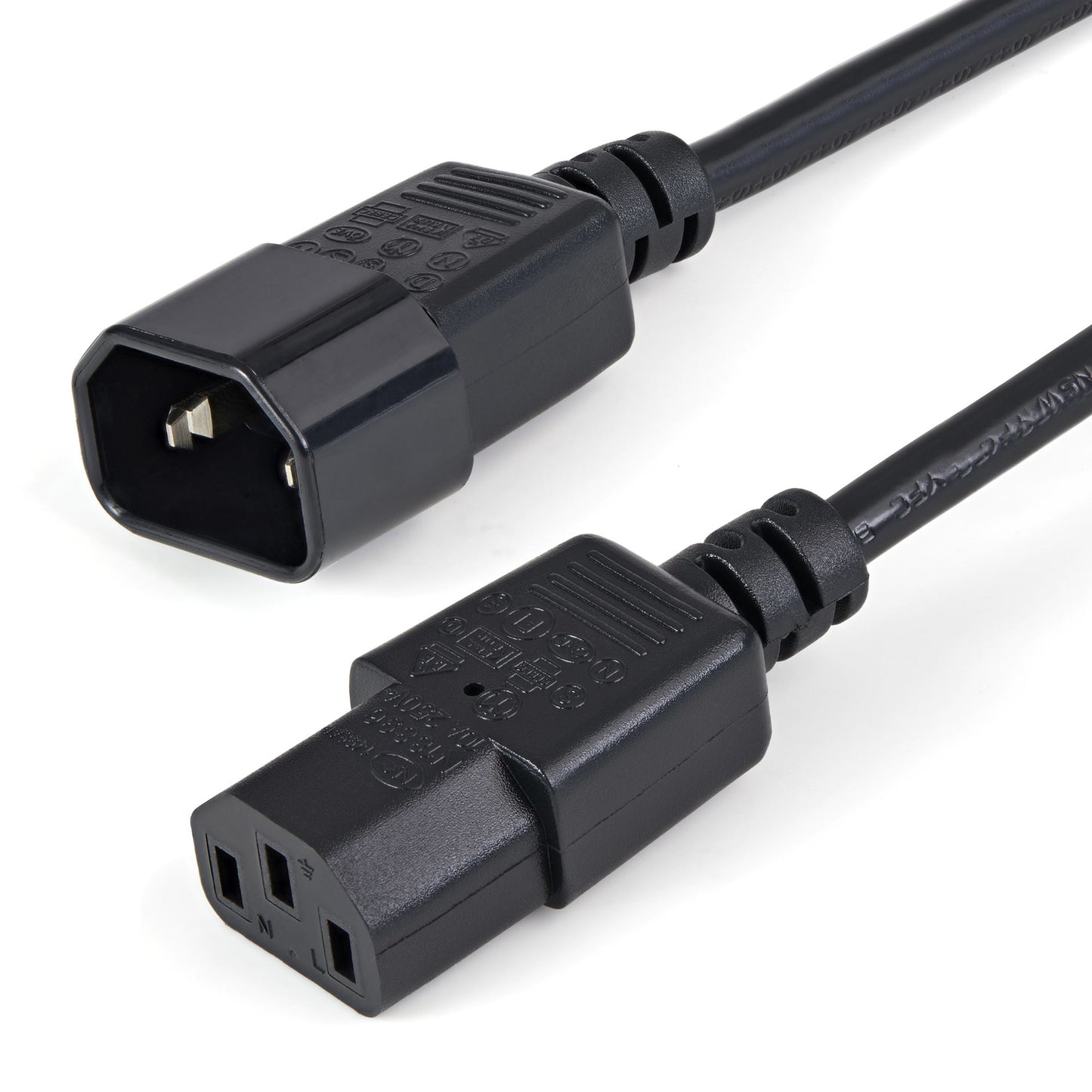 StarTech.com - Cable de 1m de Extensión de Alimentación  C14 a C13  10A 125V  18AWG  Alargador de Cable de Corriente de Ordenador  IEC-320-C14 a IEC-320-C13  para Fuente de Alimentación  UL