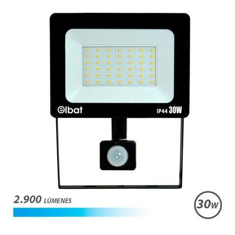 Elbat Foco LED con Sensor de Movimiento - Potencia: 30W - Lumenes: 2900 - Luz Fria 6.500K - Vida Util: 30.000 - 50.000 Horas - Angulo 120º - Proteccion IP44 - Distancia de Deteccion: 5 a 12 Metros 1 pieza(s)