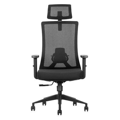 Cromad Senior SE7000 Silla de Oficina - Reposacabezas, Asiento, Soporte Lumbar y Reposabrazos Ajustables - Bloqueo de la Parte Trasera - Reposacabezas y Respaldo de Malla - Color Negro 1 pieza(s)