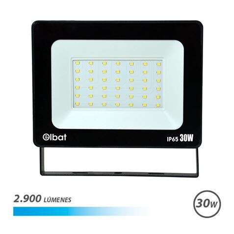 Elbat Foco LED de 30W - Potencia: 30W - Lumenes: 2900 - 6.500K Luz Fria - 30.000 - 50.000 Horas de Vida - Angulo 120º - Proteccion: IP65 para Usar en Exterior - Color Negro 1 pieza(s)