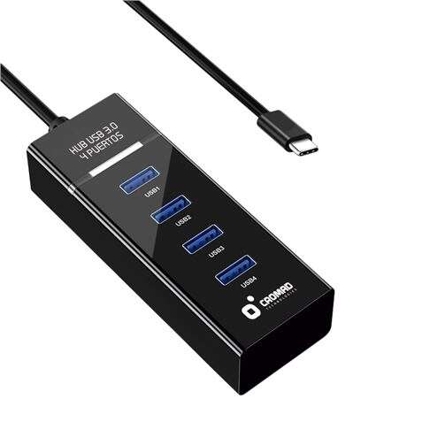 Cromad Cable USB Tipo C - Longitud 30cm - Velocidad de Transferencia 5Gbps - 4 Puertos USB 3.0 - No Requiere Instalacion - Compatible con Todos los Sistemas Operativos - Color Negro 1 pieza(s)