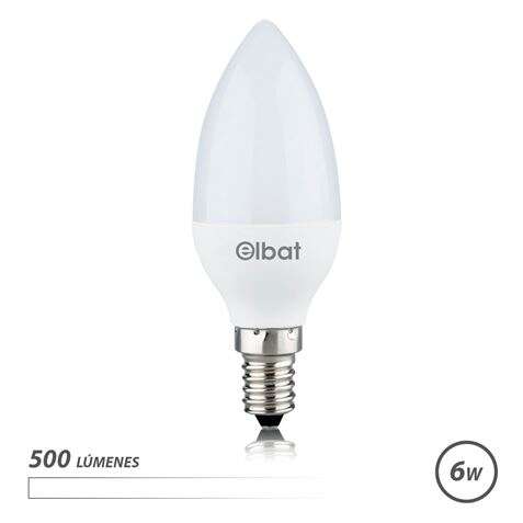 Elbat Bombilla LED - Potencia: 6W - Lumenes: 500 - Tipo de Luz: 4000K Luz Blanca - Casquillo: E14 - Angulo: 180º - Dimensiones: 37X100mm - 30.000 Horas de Vida - 15.000 Encendidos - Color Blanco 1 pieza(s)