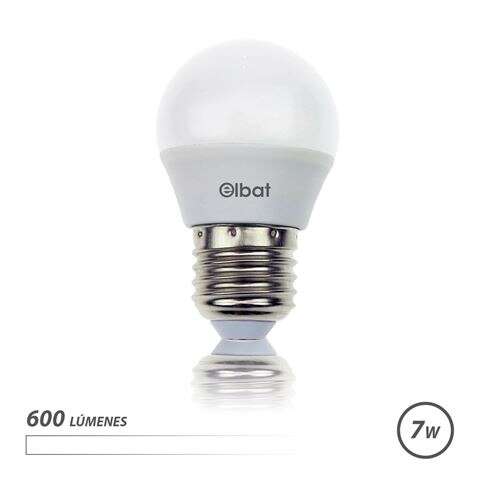 Elbat Bombilla LED - Potencia: 7W - Lumenes: 600 - Tipo de Luz: 4000K Luz Blanca - Casquillo: E27 - Angulo: 220º - Dimensiones: 45X78mm - 30000 Horas de Vida - 15000 Encendidos - Color Blanco 1 pieza(s)