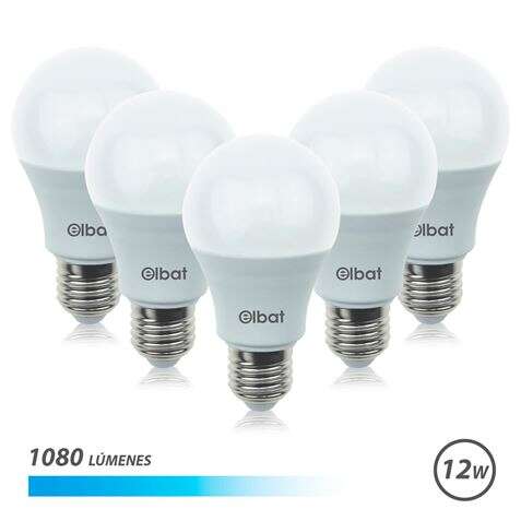 Elbat Pack 5 Unidades - Potencia 12W - Lumenes 1080 - Tipo de Luz 6500K Luz Fria - Casquillo E27 - Angulo 220º - Dimensiones 60X120mm - 30.000 Horas de Vida - 15.000 Encendidos 1 pieza(s)