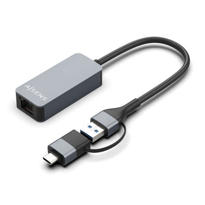 Aisens Conversor USB3.2 Gen1 USB-A+USB-C a Ethernet 2.5G 10/100/1000/2500 MBPS - 15cm - Color Gris 1 pieza(s)