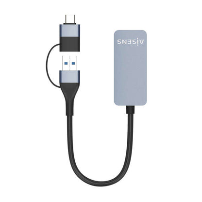 Aisens Conversor USB3.2 Gen1 USB-A+USB-C a Ethernet 2.5G 10/100/1000/2500 MBPS - 15cm - Color Gris 1 pieza(s)