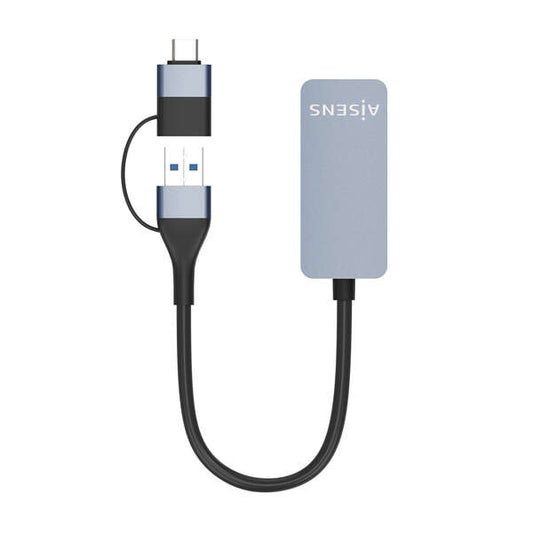 Aisens Conversor USB3.2 Gen1 USB-A+USB-C a Ethernet 2.5G 10/100/1000/2500 MBPS - 15cm - Color Gris 1 pieza(s)