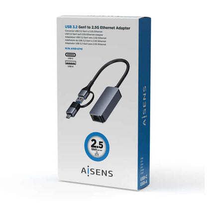 Aisens Conversor USB3.2 Gen1 USB-A+USB-C a Ethernet 2.5G 10/100/1000/2500 MBPS - 15cm - Color Gris 1 pieza(s)