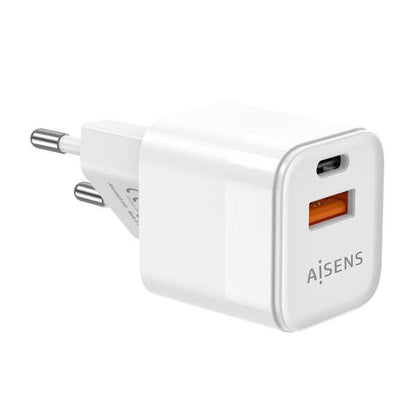 AISENS - Cargador Gan 20W  1xUSB-C PD3.0 QC4.0  1xUSB-A QC3.0  Blanco