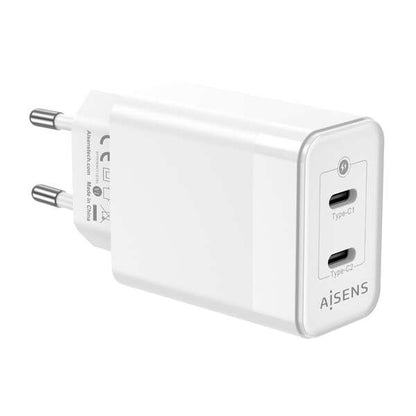 AISENS - Cargador Gan 45W  2xUSB-C PD3.0 QC4.0  Blanco