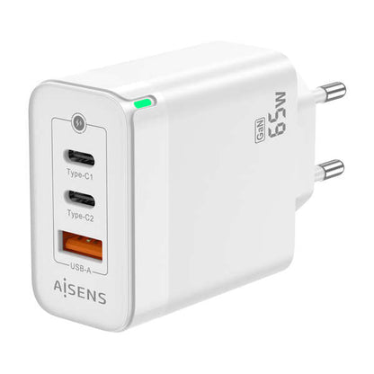 AISENS - Cargador Gan 65W  2xUSB-C PD3.0 QC4.0  1xUSB-A QC3.0  Blanco