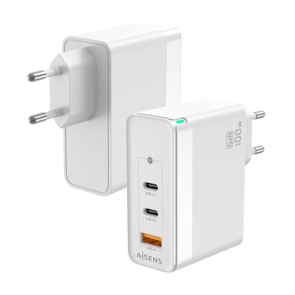 AISENS - Cargador Gan 100W  2xUSB-C PD3.0 QC4.0 QC5.0  1xUSB-A QC3.0  Blanco