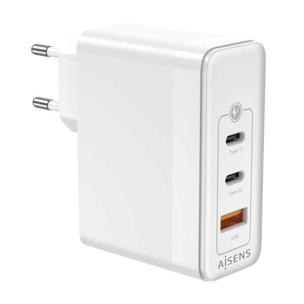 AISENS - Cargador Gan 100W  2xUSB-C PD3.0 QC4.0 QC5.0  1xUSB-A QC3.0  Blanco