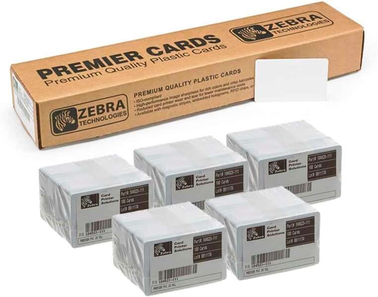 Zebra Pack de 500 Tarjetas de PVC Originales Imprimibles Blancas - Formato CR-80 86x54mm - 104523-111 Tintasmurcia.com