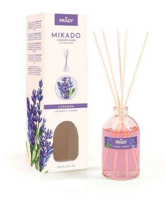 Prady Ambientador Mikado Lavanda - Frasco de Cristal 100ml y Varitas Difusoras 1 pieza(s)