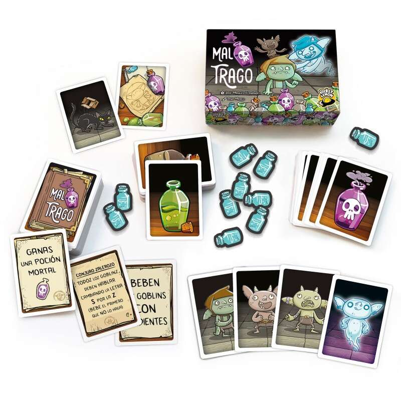 Mal Trago ¡Brujas, Pociones y muchos Goblins! Juego de Cartas - Tematica Brujas y Pociones - De 4 a 10 Jugadores - A partir de 8 Años - Duracion 15-20min. aprox. 1 pieza(s)