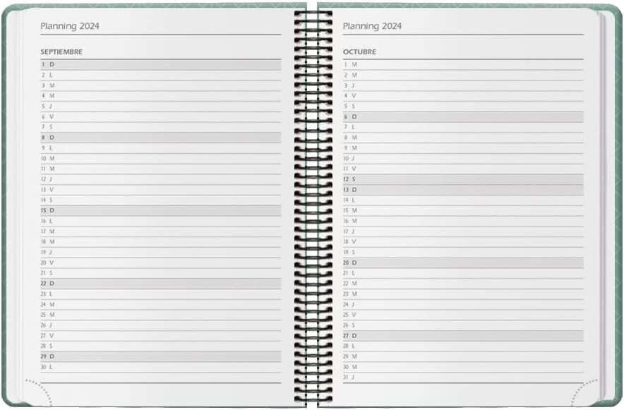 Dohe Newport Agenda Anual - Dia Pagina - Encuadernacion en Espiral Metalico - Cierre de Goma Elastica - Sabado y Domingo misma Pagina - Tamaño 14x20cm - Color Verde 1 pieza(s)