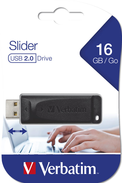 Verbatim - Slider - Unidad USB de 16 GB - Negro