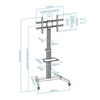 TooQ - Hera Soporte de Suelo de Aluminio con Ruedas para Pantalla 37"-86"