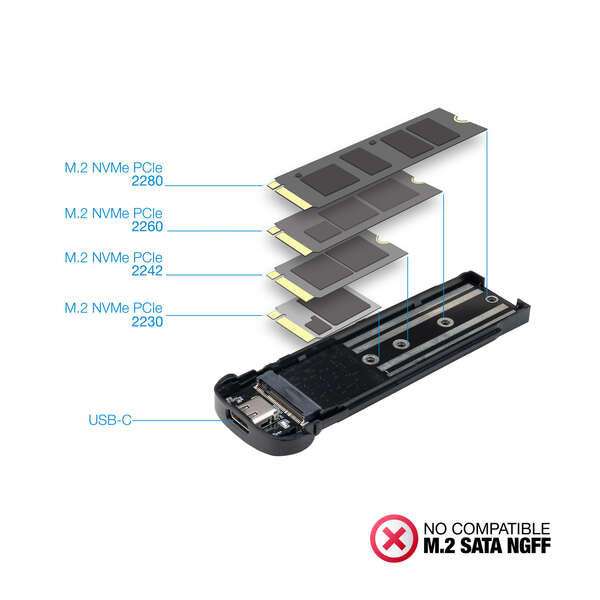 TooQ - Caja Externa para SSD M.2 NVMe  Negro