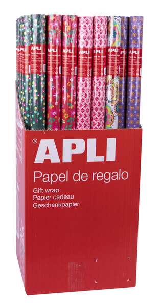 Apli Expositor de 55 Rollos de Papel Regalo Tendance - 11 Rollos por Color - Medidas del Rollo 0.70x2m - 5 Diseños 1 pieza(s)