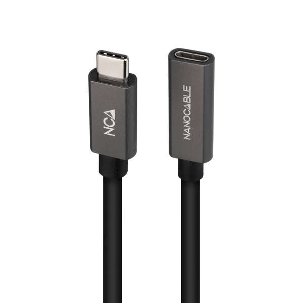 Nanocable - Cable Prolongador USB-C 3.2 Gen2x2 20Gbps 3A  4K/60Hz  USB-C/M-USB-C/H  Negro  1 m