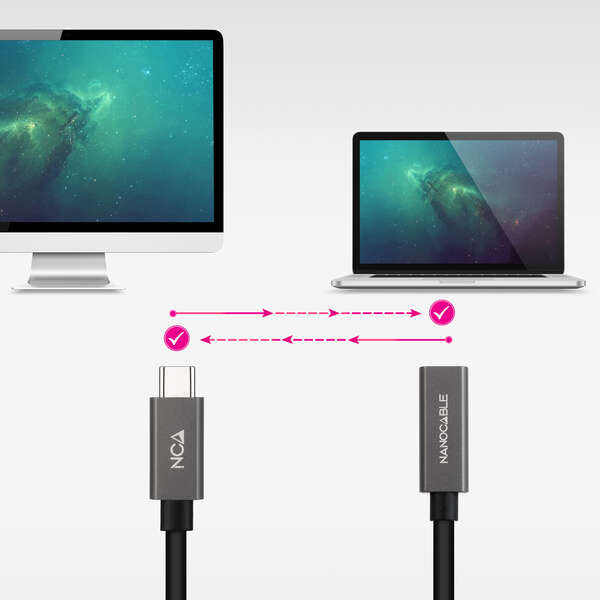 Nanocable - Cable Prolongador USB-C 3.2 Gen2x2 20Gbps 3A  4K/60Hz  USB-C/M-USB-C/H  Negro  1.5 m