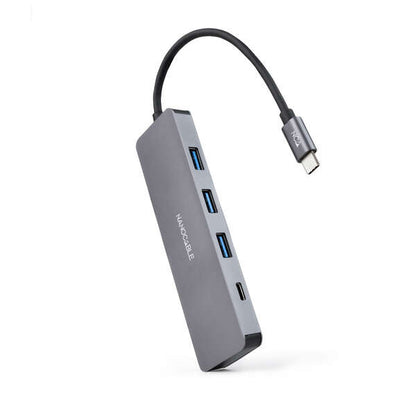 Nanocable - Hub USB-C a 3xUSB3.0/H + 1xUSB-C/H Aluminio 10 cm  Gris