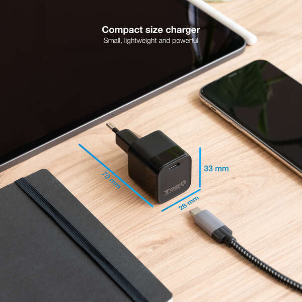 Tooq Cargador de Pared USB-C/PD 20W - Color Negro 1 pieza(s)