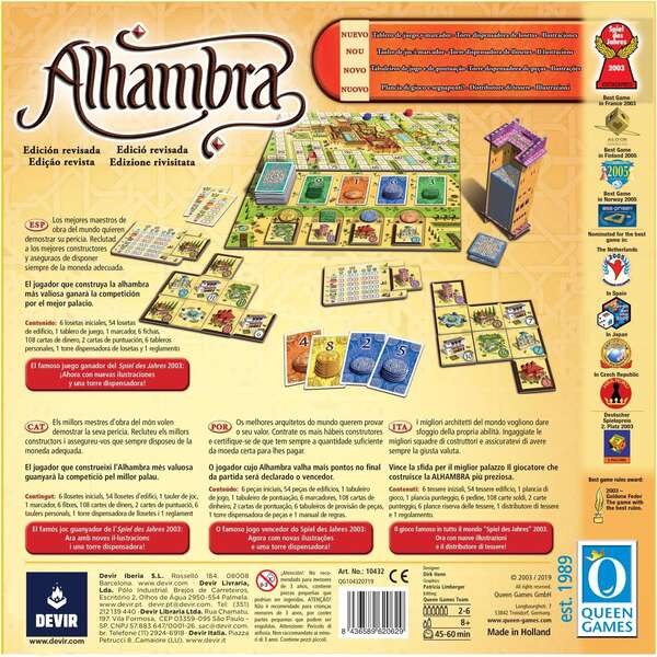 Alhambra Ed. 2020 Juego de Tablero - Tematica Historia/Mediaval - De 2 a 6 Jugadores - A partir de 8 Años - Duracion 45-60min. aprox. 1 pieza(s)