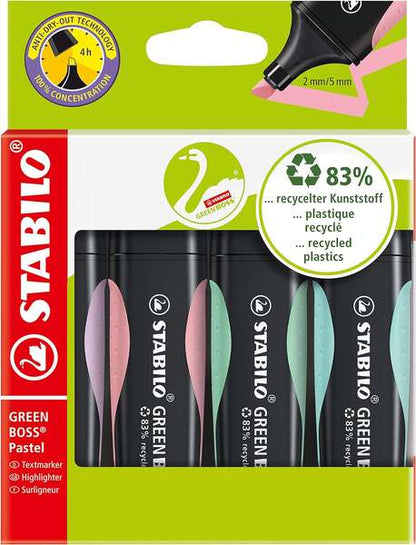 STABILO - GREEN BOSS marcador 4 pieza(s) Punta de cincel Verde  Menta  Rosa  Violeta