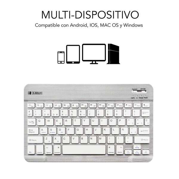 SUBBLIM - Teclado Bluetooth Smart BT Keyboard Silver