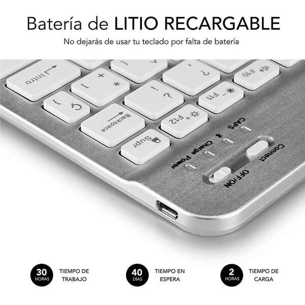 SUBBLIM - Teclado Bluetooth Smart BT Keyboard Silver