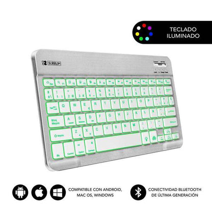 SUBBLIM - Teclado Retroiluminado Bluetooth Smart Backlit BT Keyboard Silver