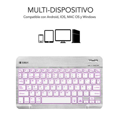 SUBBLIM - Teclado Retroiluminado Bluetooth Smart Backlit BT Keyboard Silver