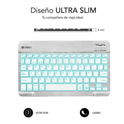 SUBBLIM - Teclado Retroiluminado Bluetooth Smart Backlit BT Keyboard Silver