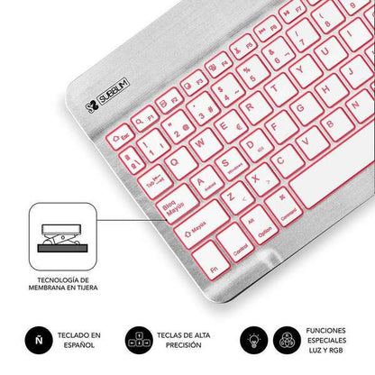 SUBBLIM - Teclado Retroiluminado Bluetooth Smart Backlit BT Keyboard Silver