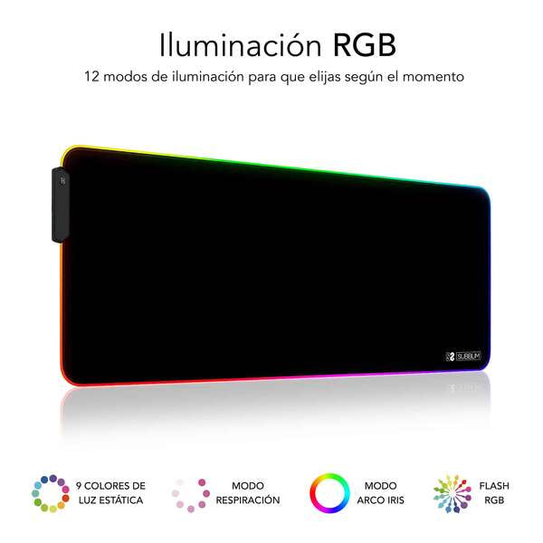 SUBBLIM - Alfombrilla/Tapete Ratón Luz LED RGB 9 colores Extra Grande