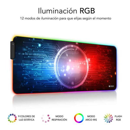 SUBBLIM - Alfombrilla/Tapete Ratón con Luz LED RGB 9 colores Extra Grande Chip